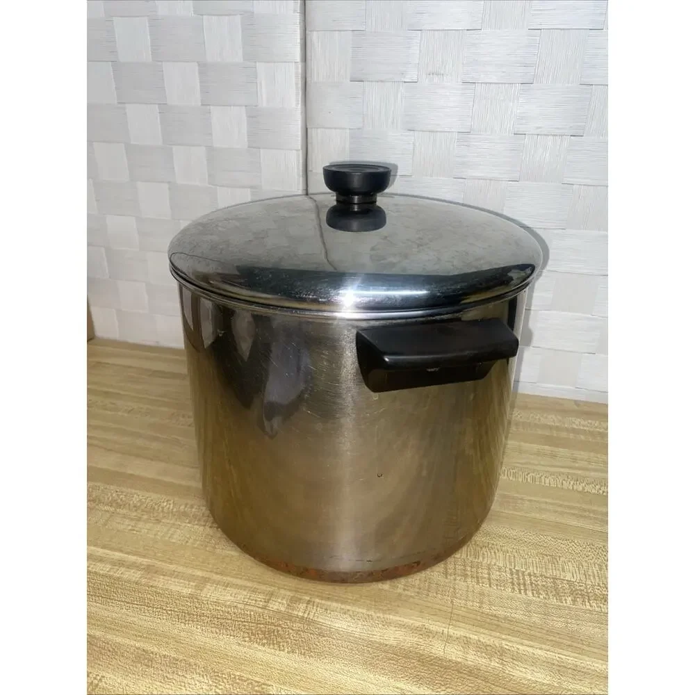 Vintage Revere Ware 8 Qt Stock Pot w/ Lid Stainless Copper Clad Clinton ILL USA